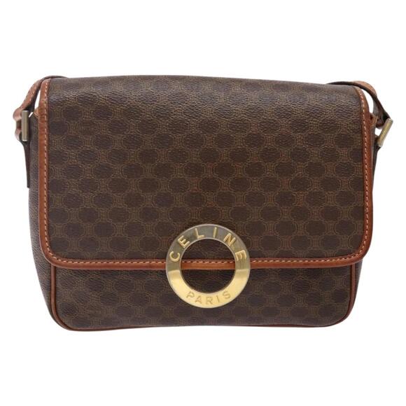 CELINE Macadam Canvas Circle Shoulder Bag Pvc Leather Brown Gold - Picture 2 of 12